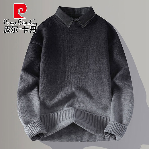 皮尔卡丹（pierre cardin）高级感假两件针织衫男2025新款渐变衬衫领毛衣男冬天保暖内搭线衣 9756红色【衬*衫衣*领】 3XL 约170~185斤可穿