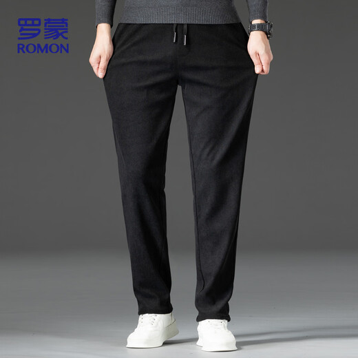 ROMON Casual Pants Men's Autumn Business Commuting Corduroy Pants Men's Versatile Straight Pants Men's ZH502 Black XL