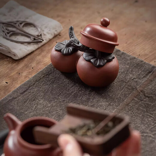 Original ore purple sand persimmon tea pet ornaments cover boutique can be raised to prevent real fruit tea set small tea complete decorative crafts purple sand persimmon tea pet - good persimmons in pairs