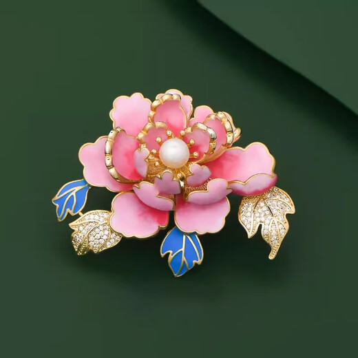 WEISHINI Chinese style dotted emerald peony brooch for women, national fashion classical pearl corsage, elegant and elegant pin, exquisite accessories dotted emerald blue peony B01-203
