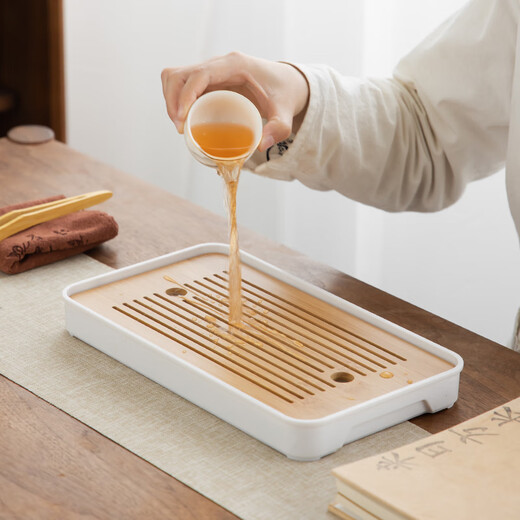 Gold-inlaid jade Kung Fu tea set Suet-fat jade porcelain household ceramics white porcelain with tea tray and bowl travel tea set gift set Gold-painted mutton-fat jade porcelain set with distant mountains