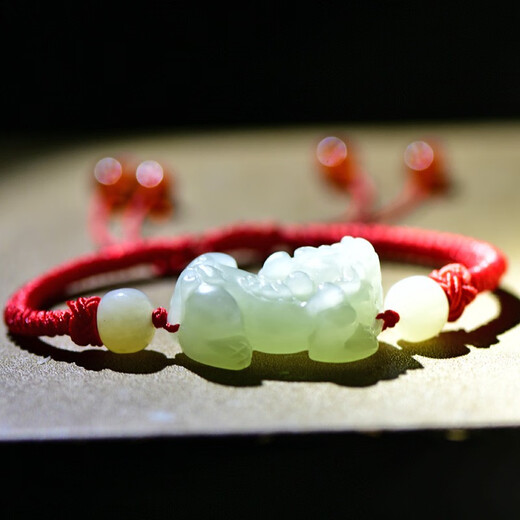 Tausendjähriges Jade-Hetian-Jade-Armband, Jade Pixiu-Armband von Männern und Frauen, handgewebte rote Seilarmband, Jade handbewegt [Stil zwei qzd1283i] Damen-rote Seilstil für Frauen