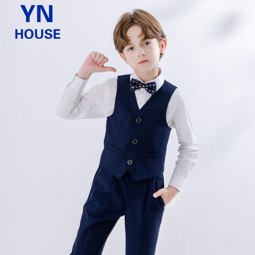 Yinuofang children's suit vest suit boys' performance costumes, navy blue dresses, navy blue: vest suits, 160CM
