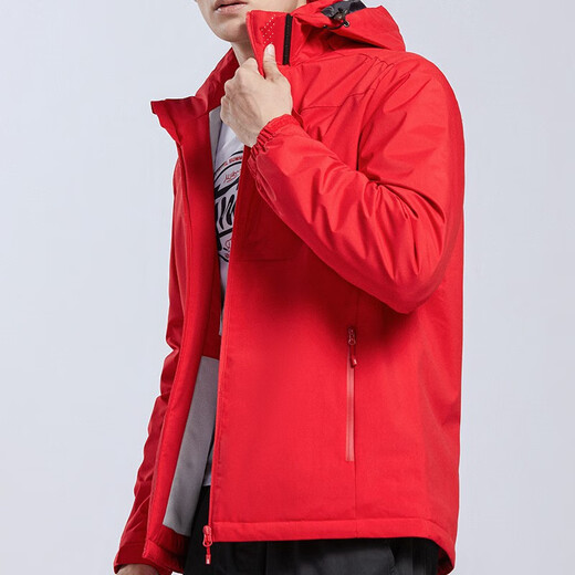 BRELRMON加绒外套风衣男女冲锋衣单层秋冬防风保暖软壳工装韩版户外夹克 9930A中国红-男【纯色】 M