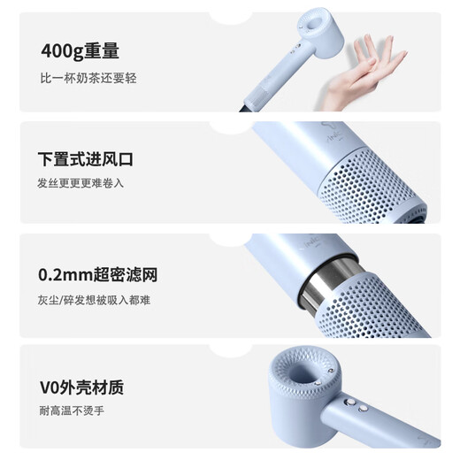 Yi'er high-speed hair dryer, household negative ion hair dryer, dedicated for hair salon, high power, high wind, low noise, fast drying, leafless hair dryer, as a Chinese Valentine's Day gift for boyfriend and girlfriend, sapphire blue, 200 million negative ion hair care + 110,000 super-powerful revolutions + fast drying