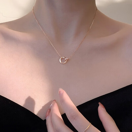 Miao Xiu double-linked Möbius silver necklace for women, circle clavicle chain, Valentine's Day gift for girlfriend and wife, Möbius double-ring necklace - silver B0720A