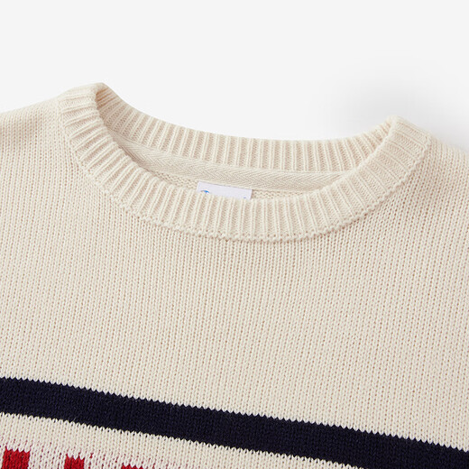 Champion champion color-blocking pullover knit sweater for men 24 winter new women's retro sweater warm beige M