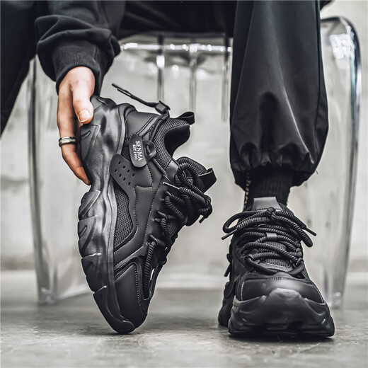 
Senma daddy shoes men's summer mesh 2025 new thick sole elevated sports breathable men's casual trendy shoes black 42