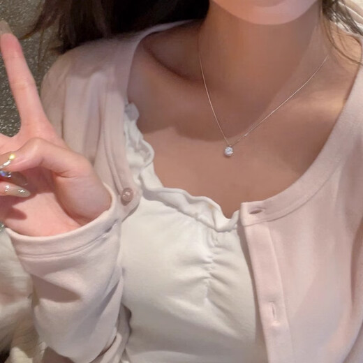 Qiuyu S999 Pure Silver Necklace for Girls High-end Pendant Sugar Cube Clavicle Chain Silver Jewelry Chinese Valentine's Day Gift for Girlfriend 925 Pure Silver Necklace Exquisite Gift Box + Box Chain