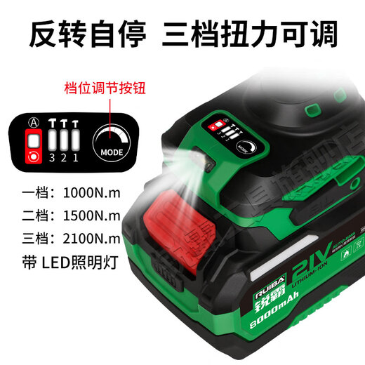 锐霸大扭力冲击风炮重型大扭矩电力塔吊汽修基建专用826 2100牛【8.0Ah 1电】套筒+角磨