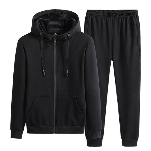 Jiejiamengko Marke Cotton Hooded Sweatshirt Binding Hosen Anzug Männer Lose großer Farbe Casual Sports zweiteilige Männer Schwarz Binden 9930 xl