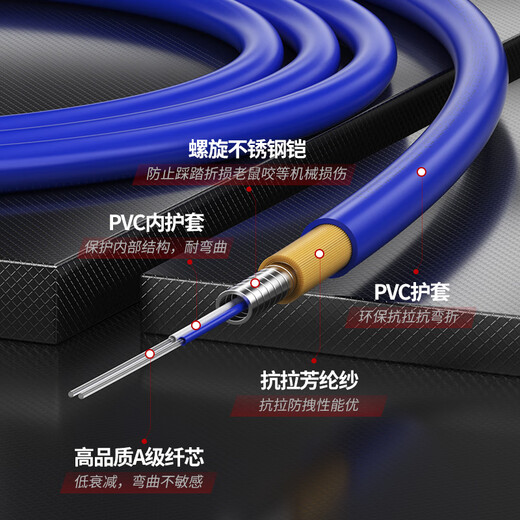 Nokoxin engineering telecommunications grade armored fiber jumper single-mode dual-core LC-LC Gigabit 10 Gigabit armored tail fiber wire anti-rat tensile-resistant and bending armored single-mode dual-core jumper LC-FC 5 meters