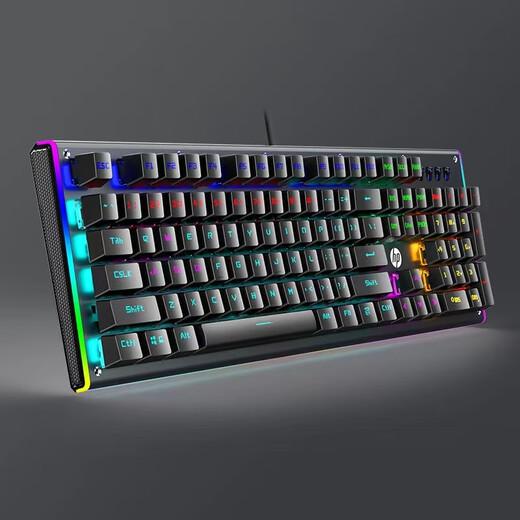 HP (HP) GK600F true mechanical keyboard, side light with cool lighting effect, metal panel, 20 lighting effects, e-sports game office and home keyboard, GK600F [black mixed light black axis]