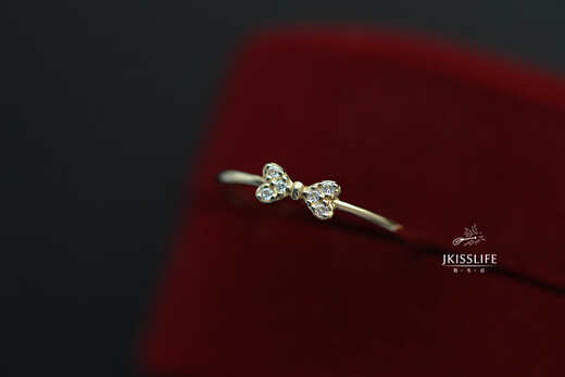 Beiyou 9K gold French exquisite and simple micro-paved zircon girly bow K gold ring slim ring light yellow Hong Kong code No. 11