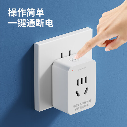 国际电工电动车充电保护器自动断电插座电瓶车防过充插座智能充电插座 插头款-充满自动断电【白色】