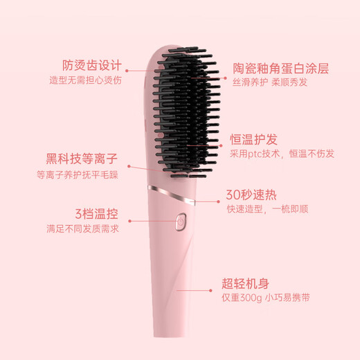 Cui Ya hair straightening comb negative ion quick heating styling comb 4 rows of encrypted comb teeth 200 million negative ions for quick styling without damaging hair Lazy hair straightening T601 pink 520 birthday gift