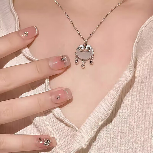 VTL Hotan Jade Safe Lock Sterling Silver Necklace Women's Silver Pendant Pure Silver Birthday Valentine's Day Christmas Gift Hotan Jade Silver Necklace Gift Box + Certificate