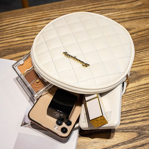 QUEEN TRIP fashion rhombus small round bag 2023 new bag women's Korean version trend niche single shoulder crossbody bag beige