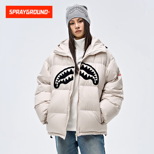 SPRAYGROUND25 Winter Shark Mouth Down Jacket Men and Women Hooded 90 White Duck Down Couple Warm Down Jacket White S