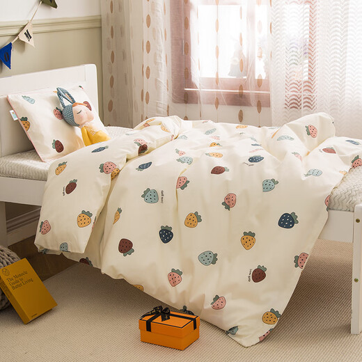 Kinzhibao 100-count pure cotton children's quilt cover single piece 1.2m 1.5m bed cotton cartoon baby kindergarten quilt cover Strawberry Komachi 100-count long-staple cotton 120x150cm cotton children's quilt cover