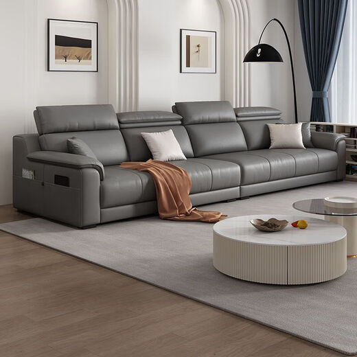 Dofei Kingdom leather sofa Italian minimalist row multi-person genuine leather sofa small apartment soft-pack living room furniture y724# 3.2 meters more than one person latex style