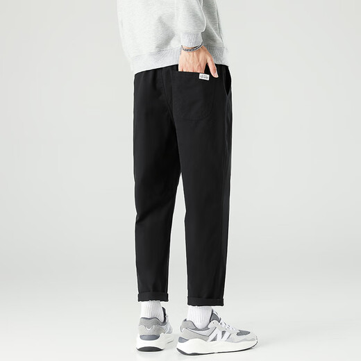 
Dingfengbaoluo casual pants straight cutlery trousers spring and summer trendy brand loose solid color men's pants 9904 black L