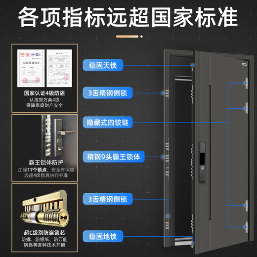 星月神入户防盗门前十品牌甲级别墅大门家用安全门密码锁子母门入户门智能锁进户门锌合金单门包上门安装 2250*1050外开单门（标配机械锁）预售