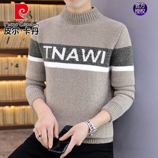 Pier Cardin Men's Sweater Trendy Gold Mink Twit Sweater Men's Automne and Winter Sweater Top Student épaissis Handsome Base Shirt [Style d'hiver] 687 Gold Mink-Black épaissi L 105-120JIN [Jin est égal à 0,5 kg]