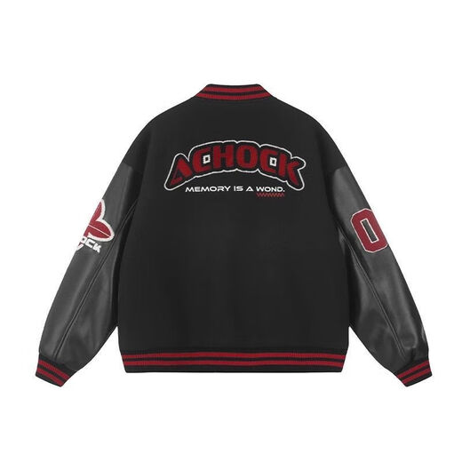 A Chock [Achock] National Trend American Retro Kontrast Baseball-Jacke Handtuchabdruck Neue Style Bomber Jacket Trend WW728-Black-High-Qualität M 90-100jin [Jin ist 0,5 kg]