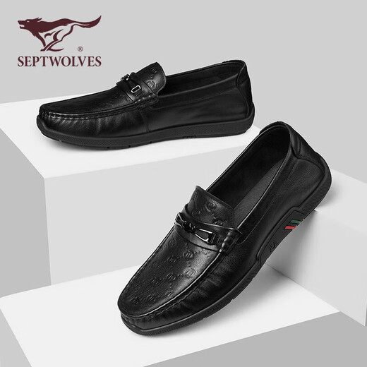 SEPTWOLVES (SEPTWOLVES) top layer cowhide bean shoes men's shoes men's spring and summer business casual leather shoes men's foot cover loafers black 41