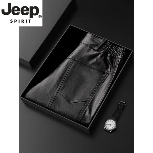 Jeep spirit high -end leather pants male head layer cowhide plus velvet thickened motorcycle middle -aged loose straight leather pants waterproof black conventional spring and autumn no inner end 36