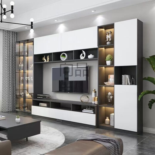 Mekejie XP Gabinete de TV Integrado Back Gabinet High Gabinet Sala de estar Estilo de vinos con puerta de vidrio A02 Longitud 2575*32/40*200