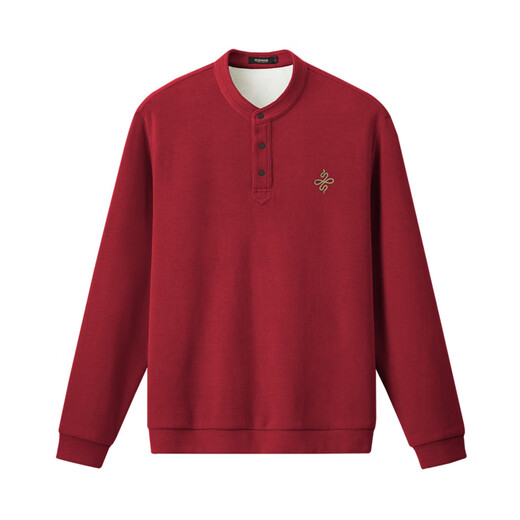 Year of the Paper Crane and Snake limited edition men's winter new men's Henry collar plus velvet thickened sweatshirt for young and middle-aged men's bottoming shirt dad wear 91D red plus velvet M