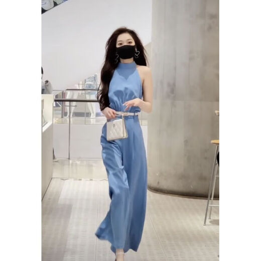 Xi Xuchen Street Internet celebrity style jumpsuit for women 2022 summer design neckband off-shoulder high-waist slimming jumpsuit trendy off-white [belt] M [recommended 95-105Jin [Jin equals 0.5 kg]]