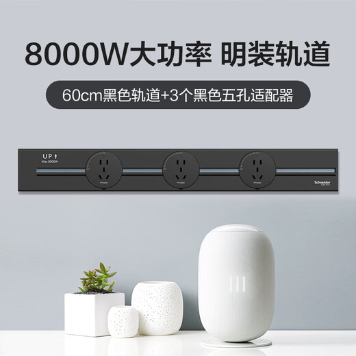 
Schneider Electric, surface-mounted rail socket, movable wall socket, wall-mounted 60 cm track + 3 five holes, black