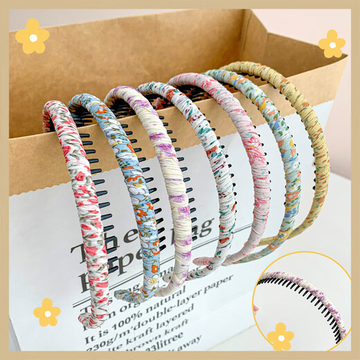 BARY REEF Girls' Floral Fabric Children's Pressed Hairpins Broken Hairbands with Teeth Anti-Slip Korean Cute Princess Doesn't Hurt Her Head Fashionable Summer Green Floral Hairbands