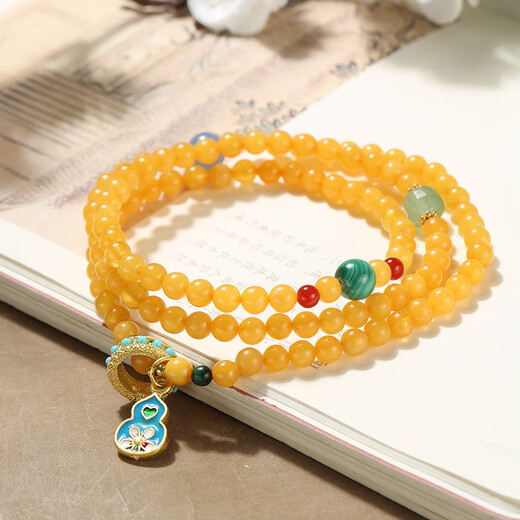 Dara (dara) old beeswax round bead long necklace Wenwan Duobao bracelet a multi-wear men's and women's Chinese Valentine's Day gift