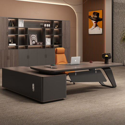 New boss table, light luxury and high-end paint executive table, high-end simple modern president table, office desk, manager table 3.0m boss table + side cabinet + chair + 3.2m bookcase