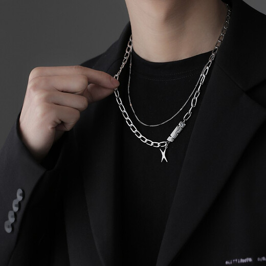 BJYL double-layer necklace for men's fashionable student letter pendant, versatile clavicle chain, personalized choker, clothing accessories, gift for boyfriend