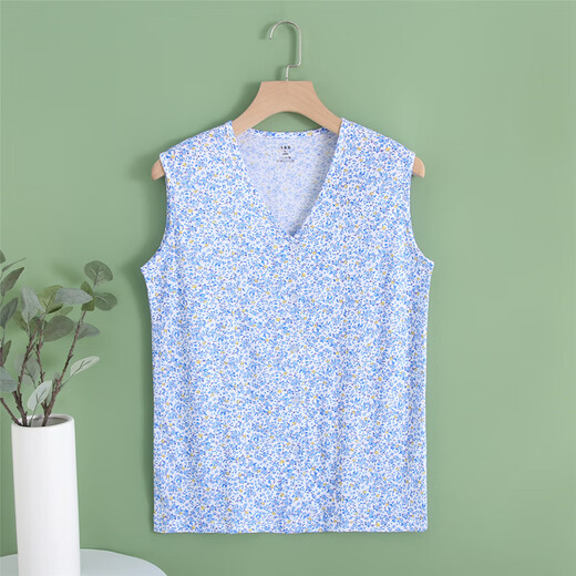 AB AB Summer Summer delgada algodón en V de algodón en V ropa de cárdigan chaleco de cárdigan de mediana edad y ancianos con pijamas y sudadera S724 Blue Rose XL (165/95)