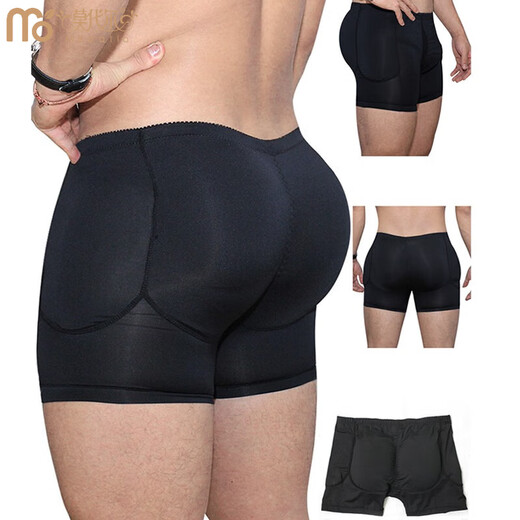 Modal Men's Body Shaping Butt Lifting Underwear Hip Pads Padded Thickened Breathable Beautiful Buttocks Fake Butts Enlarged Hips Full Hips Boxer Briefs Black Pants + Hip Pads XL