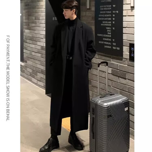 仓石一树轻奢潮牌100%高支双面羊毛大衣男中长款2026秋冬新款韩版毛呢外套 黑色 L