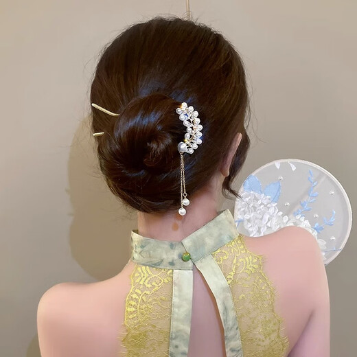 Muruo Ancient Style Imitation Pearl Pendant Hairpin Simple Modern Ball Hair Updo Artifact Super Fairy Hair Ornament Feather Tassel U-shaped Hairpin
