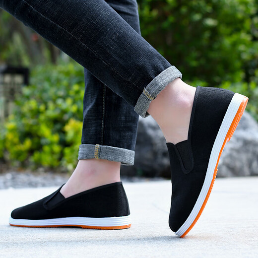 Traditional old Beijing cloth shoes winter warm cotton shoes men's non-slip wear-resistant single shoes one-legged casual black cloth shoes black bottom 39