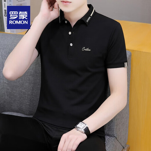 Romon Baumwolle kurzärmelige T-Shirt Herren trendy 2023 Weißer oberer Sommer-Männer-Polo-Hemd-Hemd halbe Ärmel 683 Dunkelblau 4xl geeignet für 185-210jin [Jin gleich 0,5 kg]