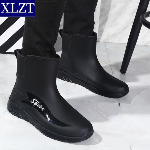 XLZT new rain shoes men's fashionable water shoes men's short tube flat-soled casual rain boots fishing waterproof work shoes non-slip rubber shoes 829 black single shoes [standard size] 43 265mm