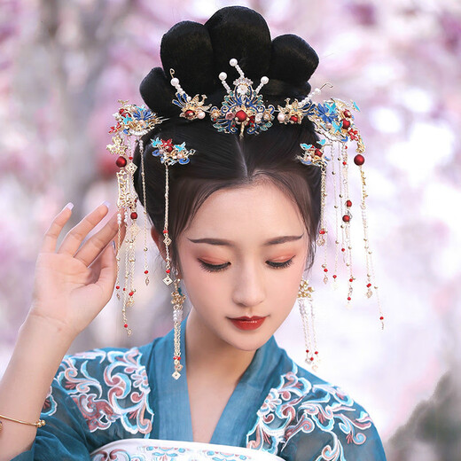 Wanbaozi Hanfu Hair Crown Women's Tassel Step-Shaping Hairpin Hairpin Top Hairpin Ancient Style Ming-made Phoenix Crown Full Set of Ancient Costume Style Headdresses Mi Xianzhong Seven-piece Set