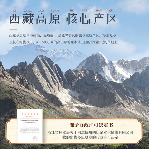 胡庆余堂冬虫夏草5根/g 8克红色对开礼盒装约38-40根西藏虫草礼盒天号50