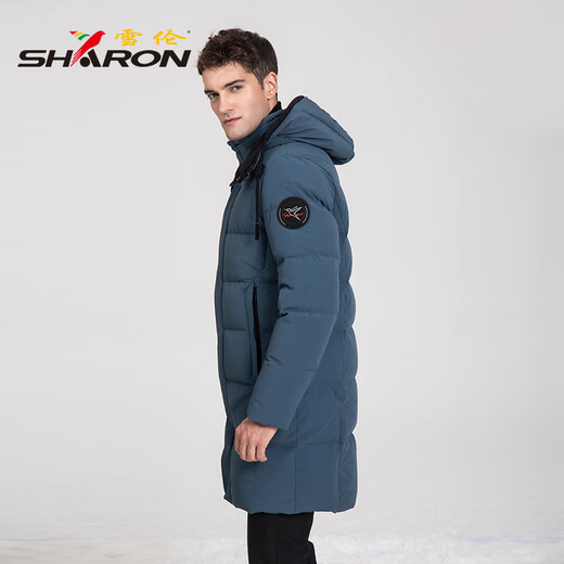 雪伦（SHARON）反季鹅绒羽绒服男中长款秋冬外套可脱卸帽休闲运动 12625 黑夜兰 M