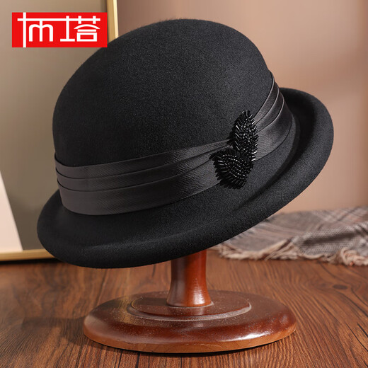 PTAH2024 autumn and winter new style dome shaped top hat wool wool curling retro warm fashion beret hat black